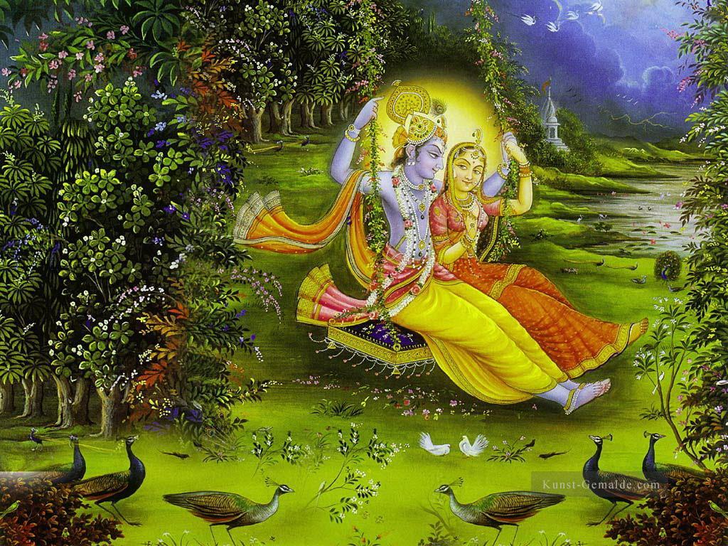 Radha Krishna und Pfauen Hindoo Ölgemälde